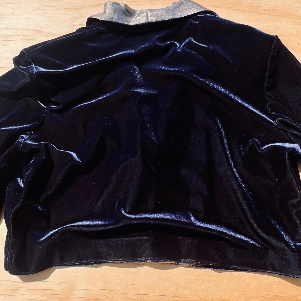 Rabbit Rabbit Rabbit Designs Navy Blue Velvet Cropped Jacket Metallic Silver L